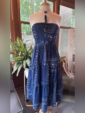 Universal Thread Navy Blue Strapless Bandana Print Sundress —PERFECT for JULY 4!